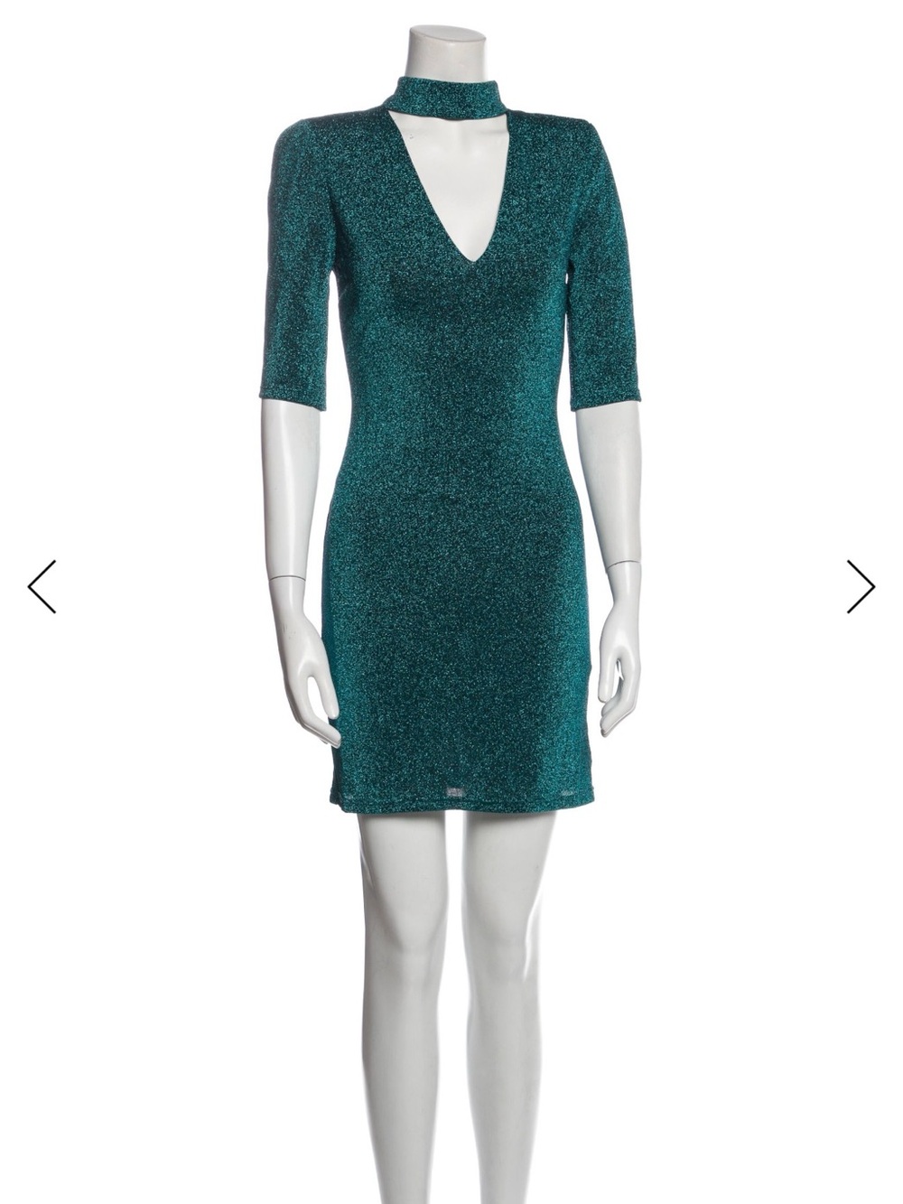 Alice + Olivia Teal Glitter Cutout Mini Dress with Choker